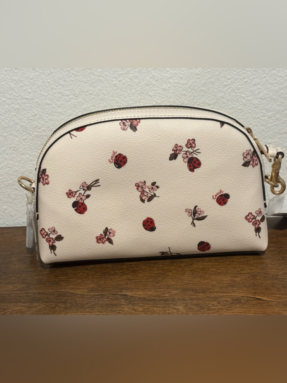 Coach Floral & Ladybug Print Crossbody Bag - Cream, Red, Pink - Picture 7 of 15
